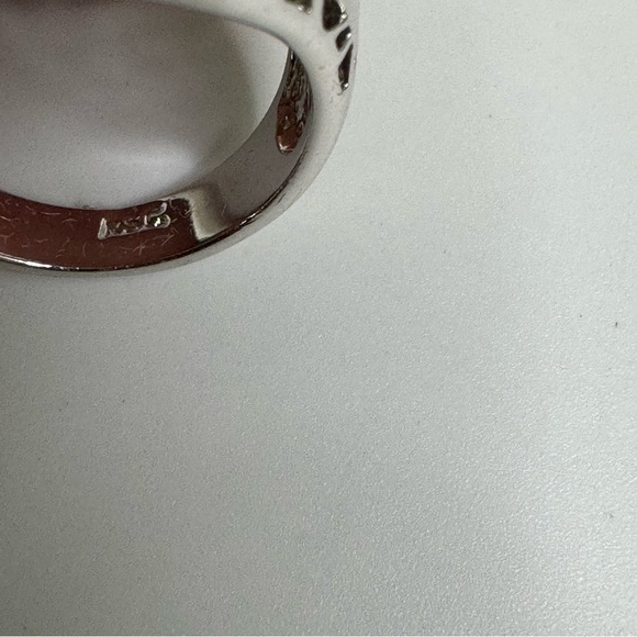 RSC Silver Filigree Dome Ring With Crystal Accents Open Work Design Size 7 - Picture 7 of 12